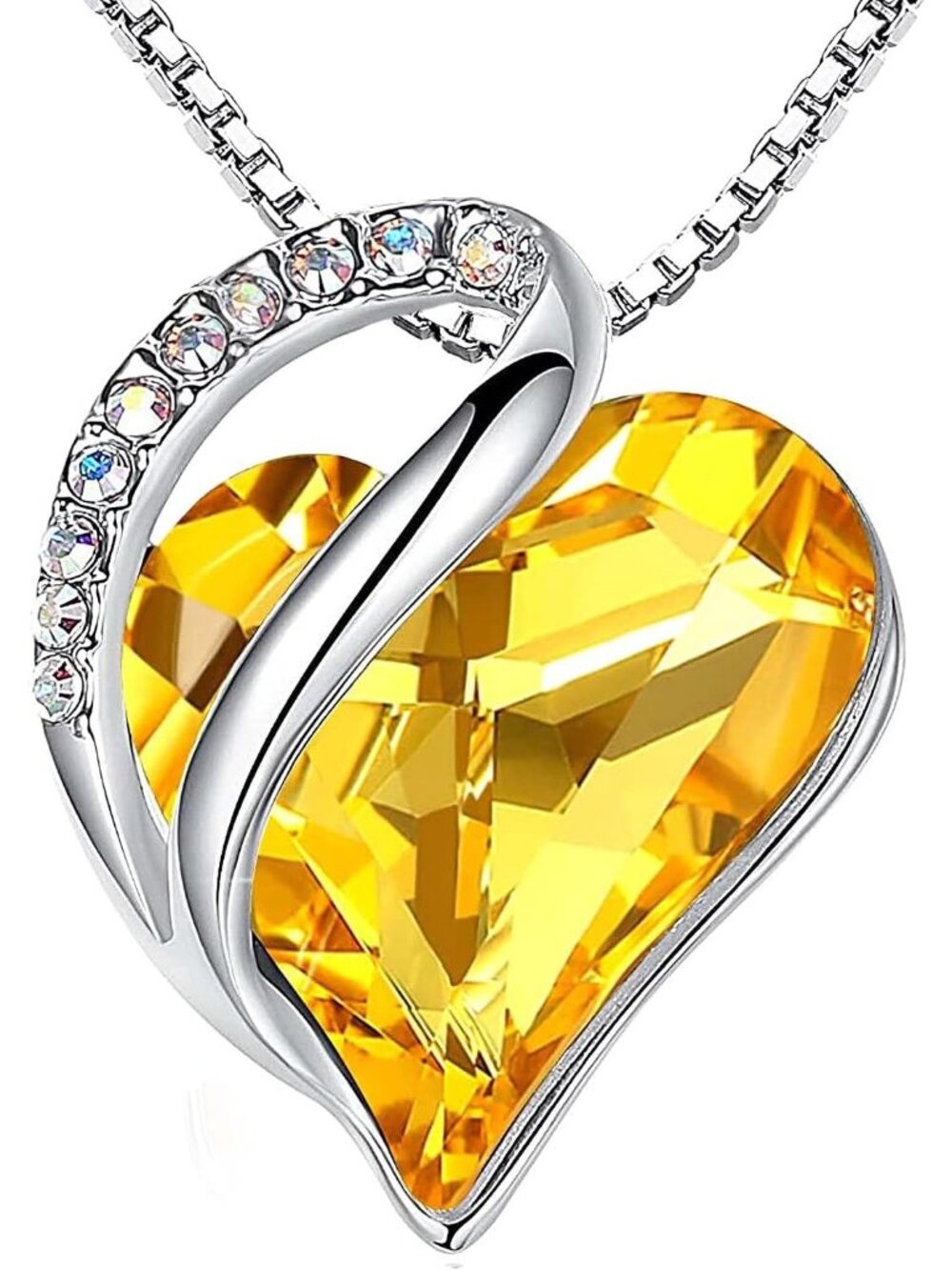 Women's Dark Yellow Infinity Love Birthstone Heart Crystal Pendant Necklace